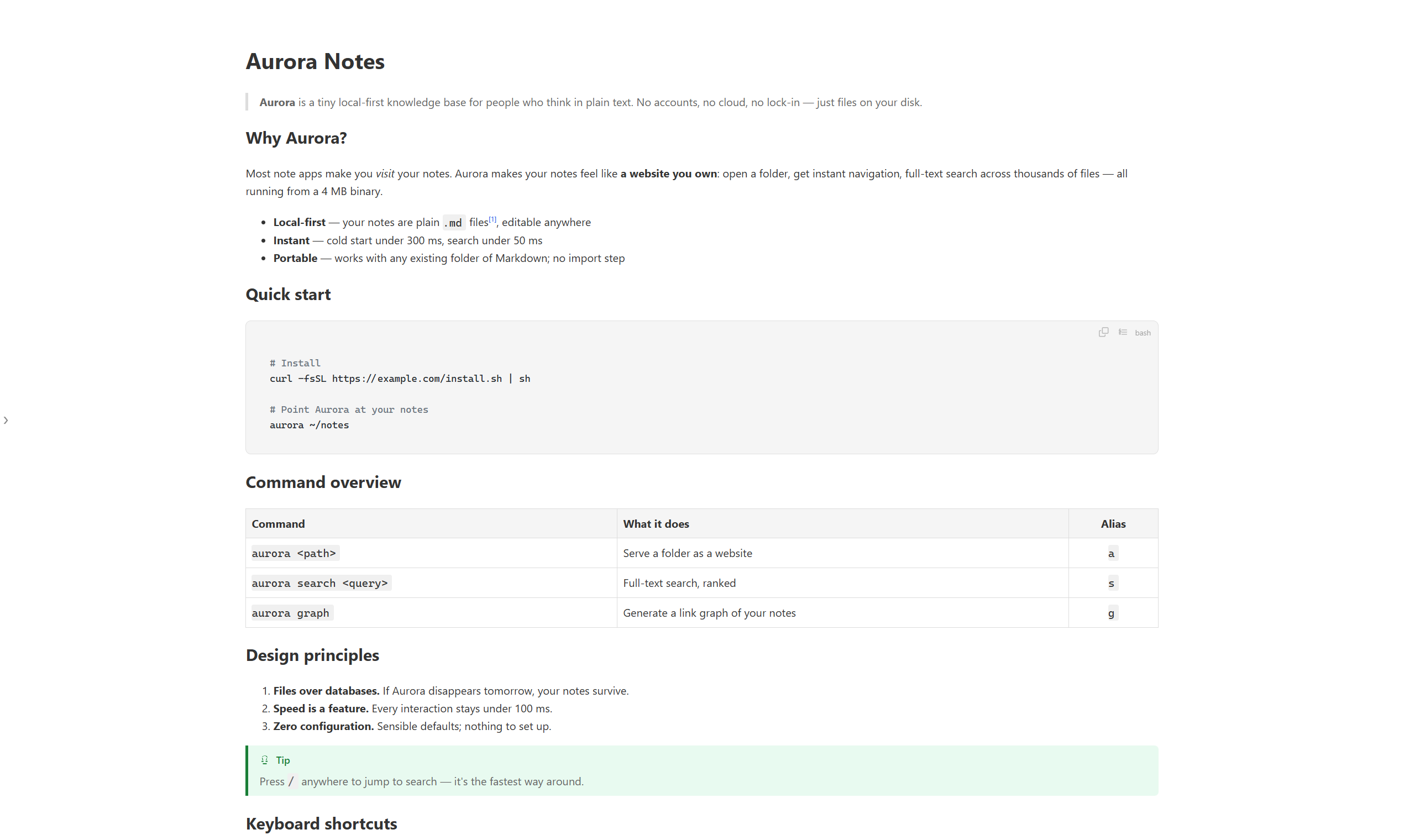 mdview default theme — clean light reading style for Markdown documents