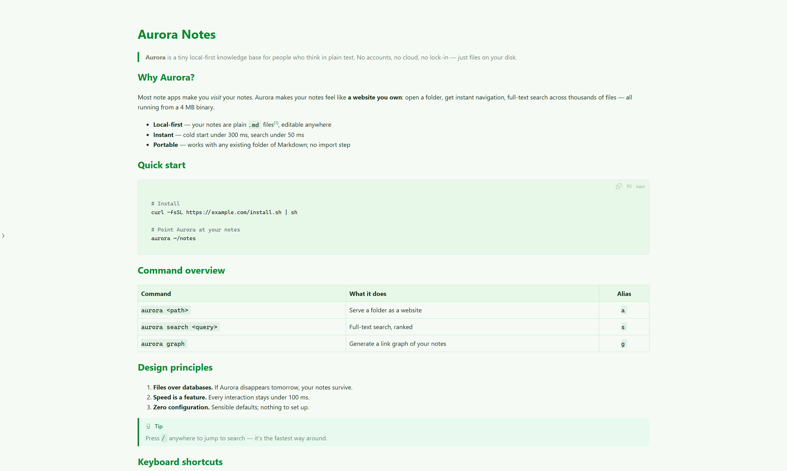 mdview Forest theme — calm green-toned Markdown color scheme