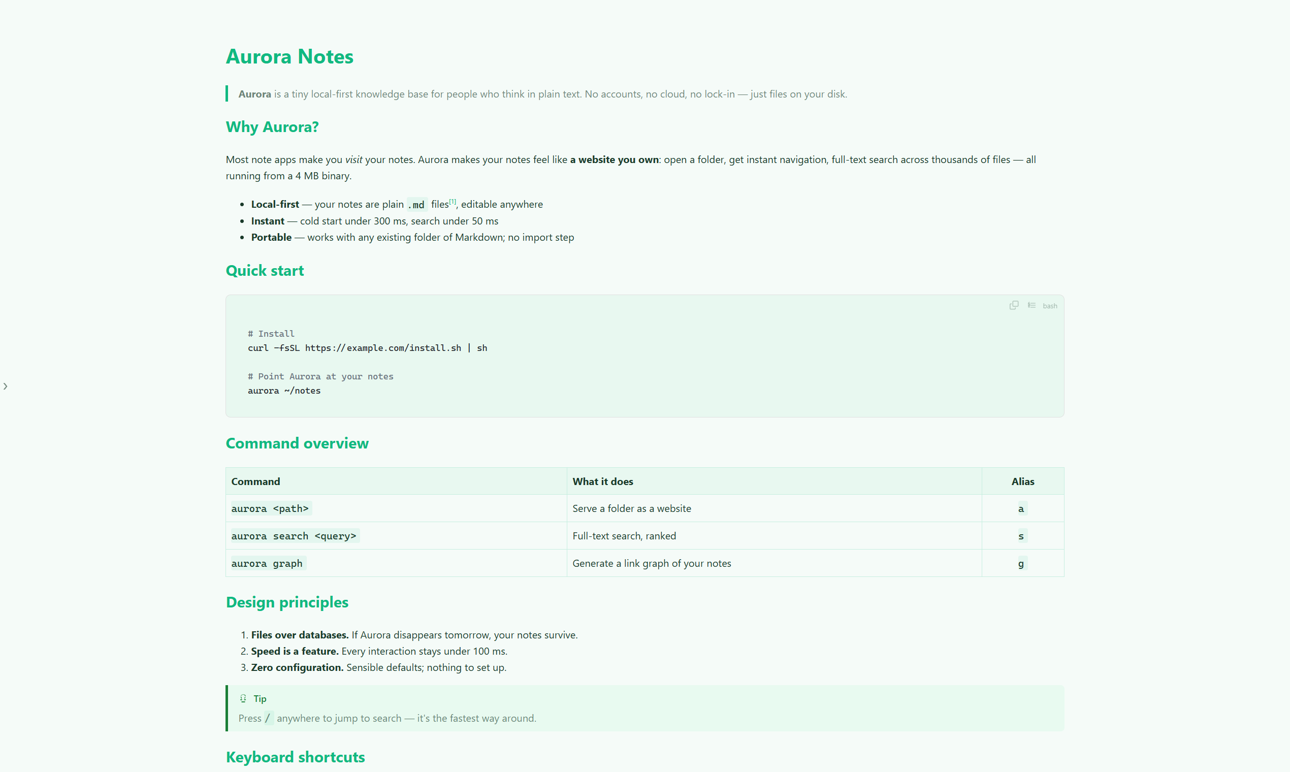 mdview Mint theme — fresh mint-toned Markdown color scheme