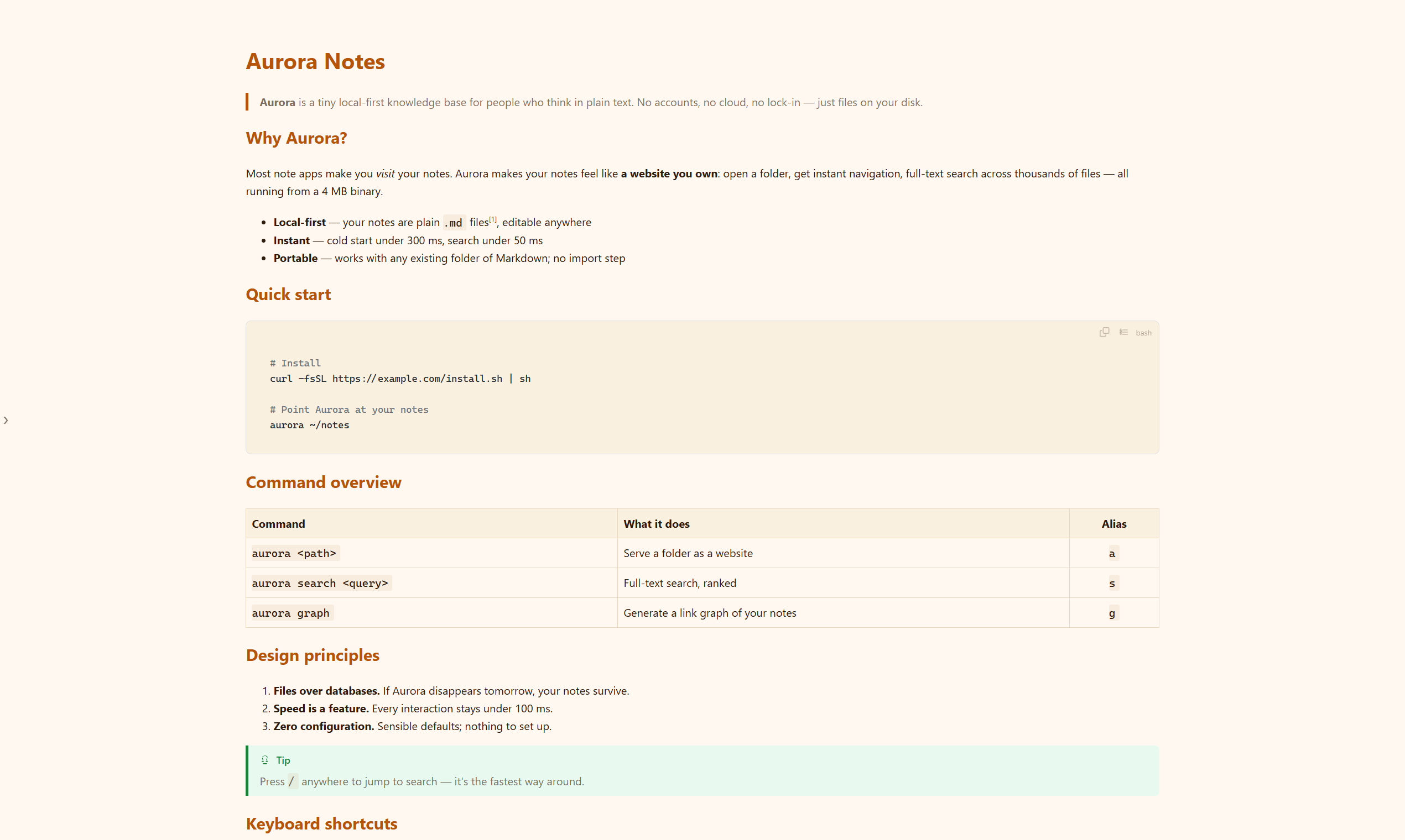 mdview Sunset theme — warm amber-toned Markdown color scheme