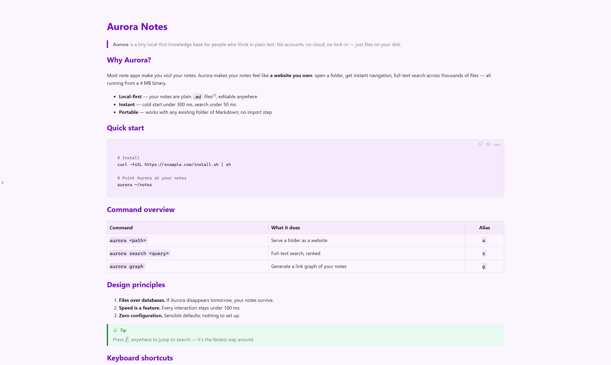 mdview Violet theme — purple-toned Markdown color scheme